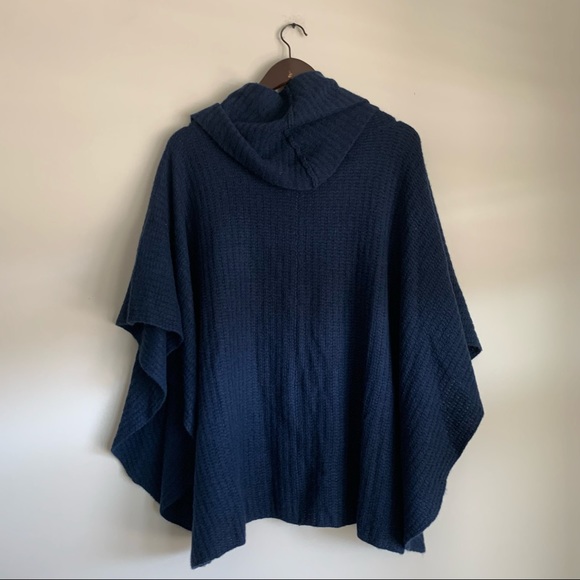 360Cashmere Heather Navy Cashmere Draped Poncho OS - Picture 4 of 7